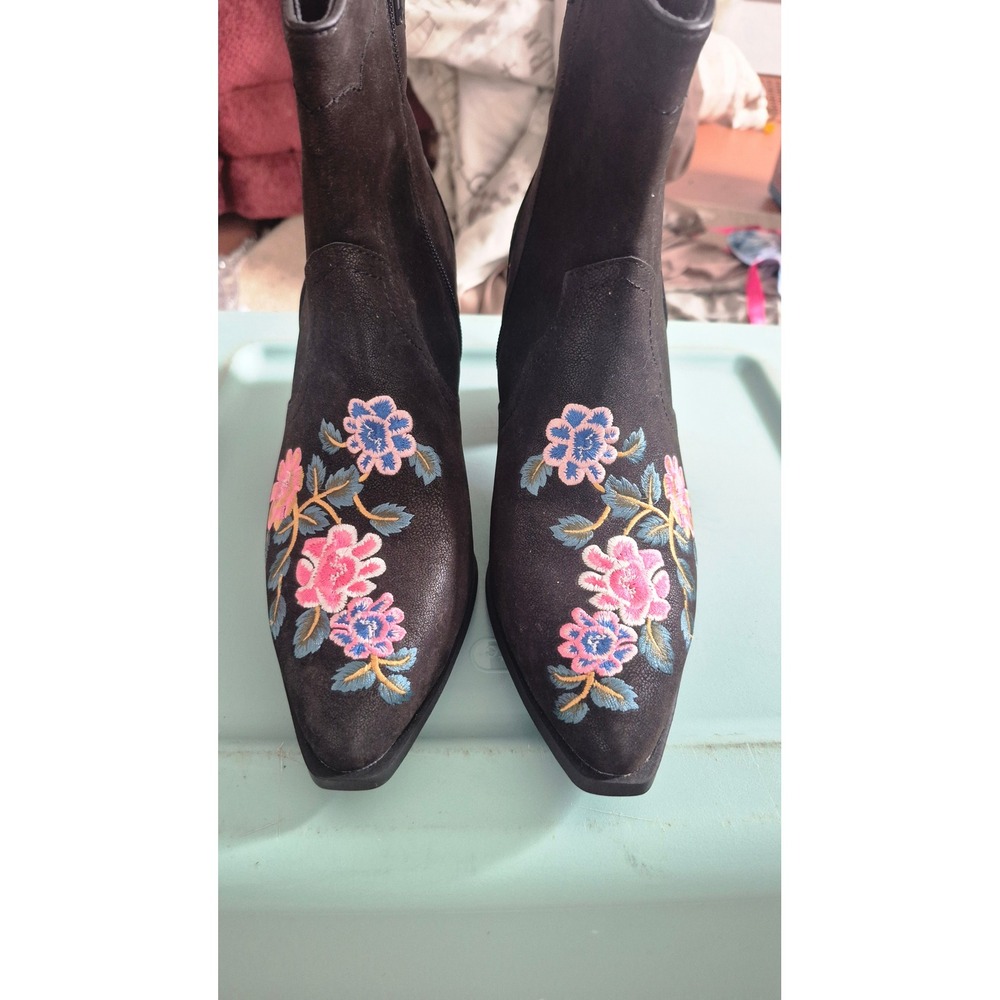 Pioneer Woman Cowgirl Garden Boots Black Floral Embroidered Western Booties 9W - Picture 3 of 13